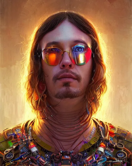 a futuristic hippie wearing tie - dye and cybernetics | Stable ...