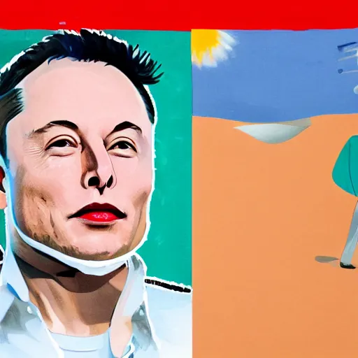 Prompt: Elon musk in diapers drooling in the style of Matisse