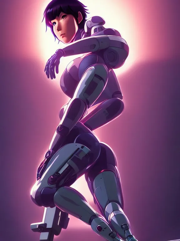 Image similar to a fullbody portrait of motoko kusanagi riding on top of a tachikoma : : stand alone complex, ghost in the shell, netflix : : by ilya kuvshinov, rossdraws, artgerm, sola digital arts, anti aliasing, raytracing : :