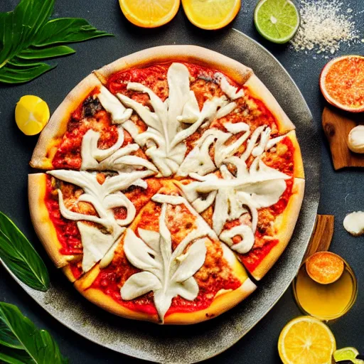 Image similar to A 🍕 made entirely out of 🥥 , 🥥 🍕 hybrid, 4k food photography