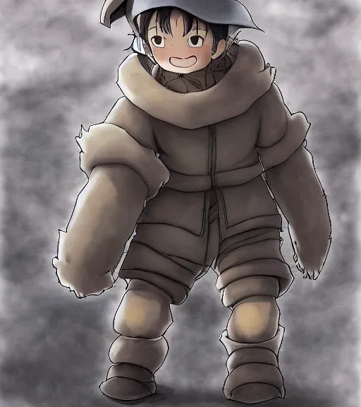 Prompt: attractive little boy wearing an cyborg bear suit, artwork in kentaro miura and made in abyss, inspired in inazuma eleven, smooth, beautiful lightness, anatomically correct, trending on pixiv, moon