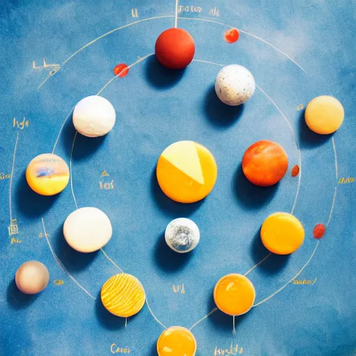 Image similar to solar system made of cheese. Photography.