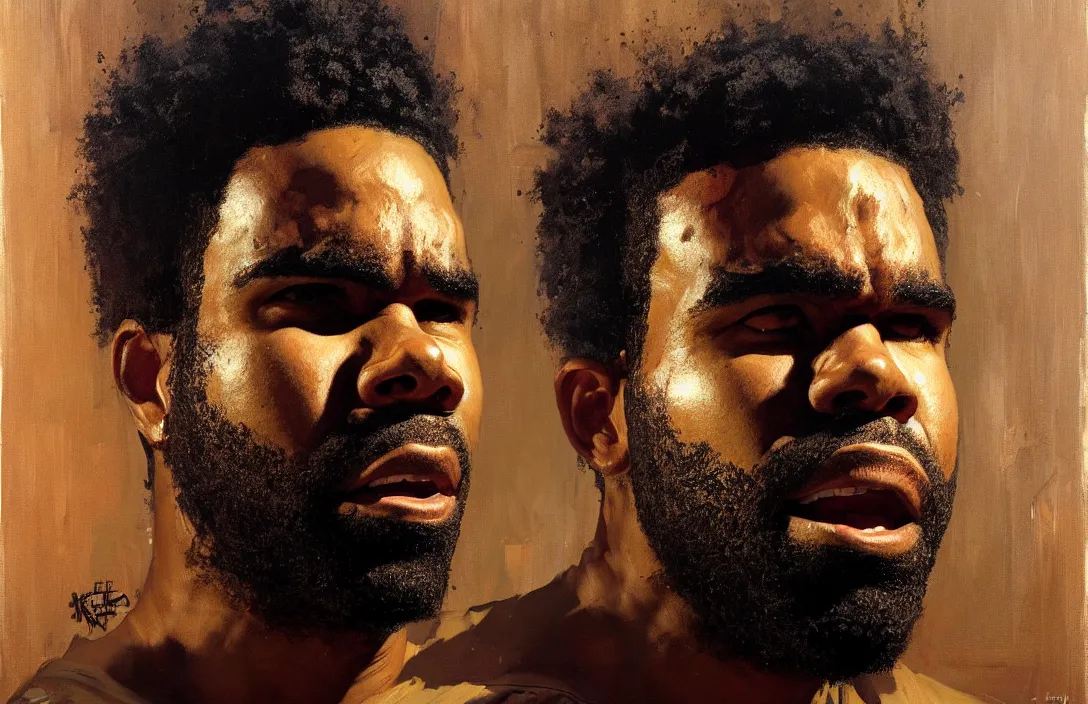 Prompt: portrait of pharoahe monch!!!!!!!!!!!!!!!!!!!!!!!!!!!, detailed face, detailed painting,, epic lighting, by ilya repin, phil hale and kent williams
