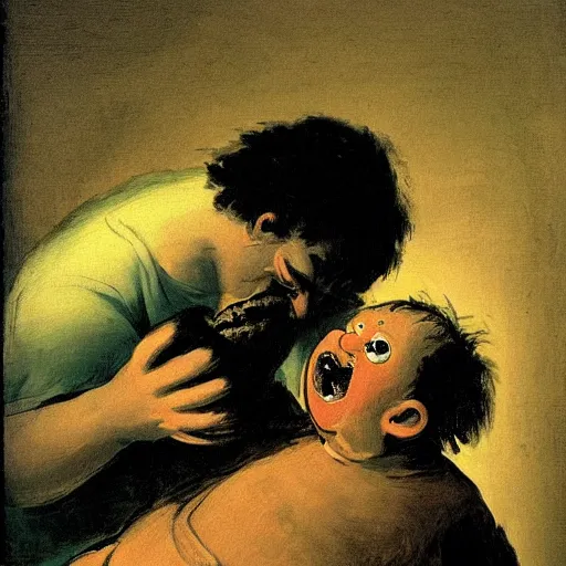 Image similar to homer devours his son, goya painting