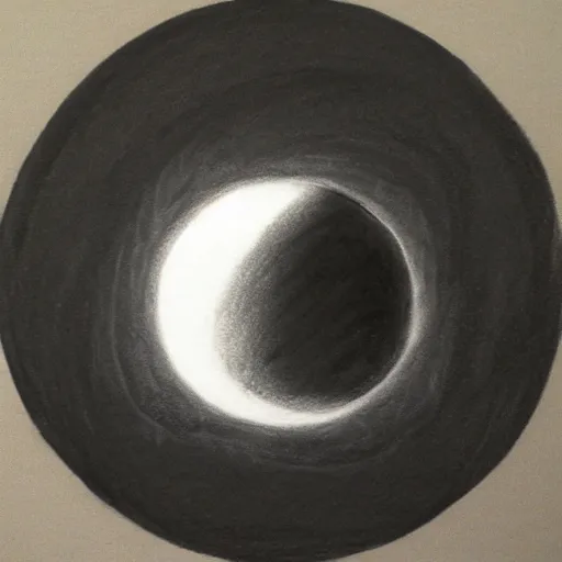 Image similar to a realistic charcoal drawing of a black orb floating over the ocean in the style of Marco Tirelli