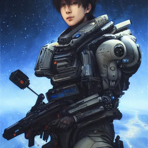 Prompt: award winning, extremely photorealistic, bokeh, beautiful detail, stars in the sky, cybernetic, sci-fi space game art, jeon Jungkook holding a gun. Photoreal, alien planet art by Akihito Yoshitomi AND Yoji Shinkawa AND Greg Rutkowski, Mark Arian trending on artstation