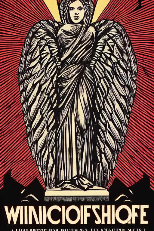 Image similar to Shepard Fairey poster of The Winged Victory of Samothrace, color, high resolution.