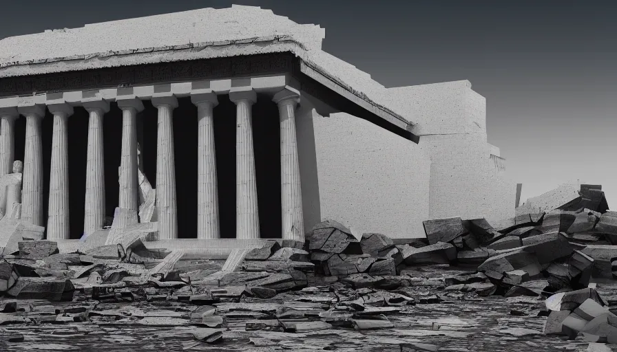 Image similar to destroyed lincoln memorial, hyperdetailed, artstation, cgsociety, 8 k