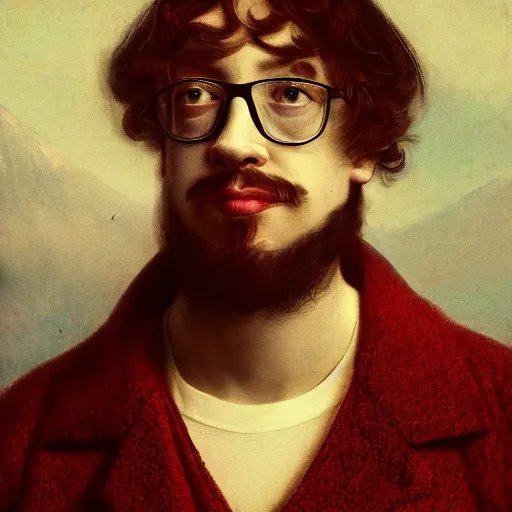 Prompt: close-up portrait of Sam Hyde, original art by Aivazovsky, flowy, rule of thirds, sigma male, cinematic, kyoto japan setting