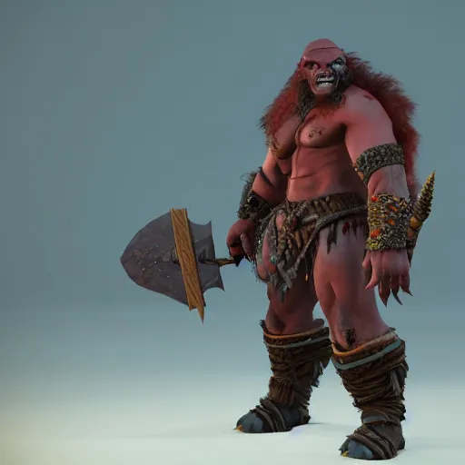 Image similar to beautiful redhead orc with warrior outfit, clash royal style characters, unreal engine 5, octane render, detailed, cinematografic, cinema 4 d