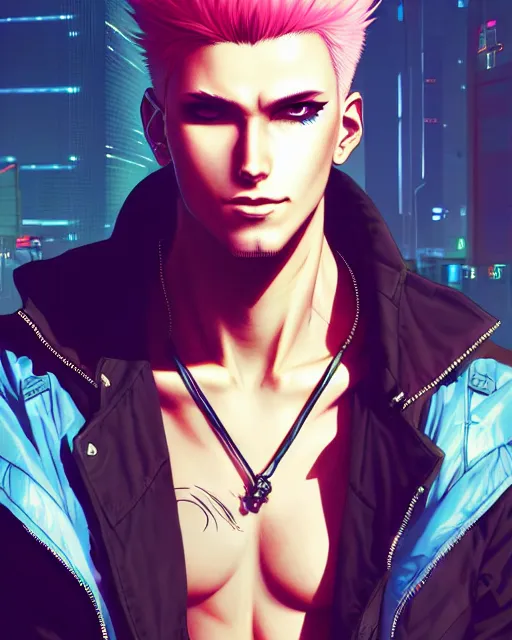 Image similar to portrait of a male punk, street clothes, cyberpunk 2 0 7 7, cybernetic implant, blonde shinkai makoto studio ghibli studio key hideaki anno sakimichan stanley artgerm lau rossdraws james jean marc simonetti elegant highly detailed digital painting artstation pixiv