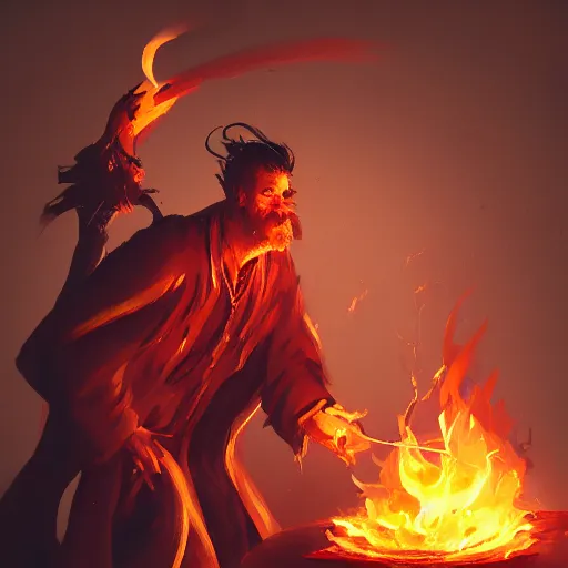 Prompt: a man cast a fire spell, artstation