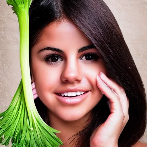 Image similar to photo of human celery with selena gomez face