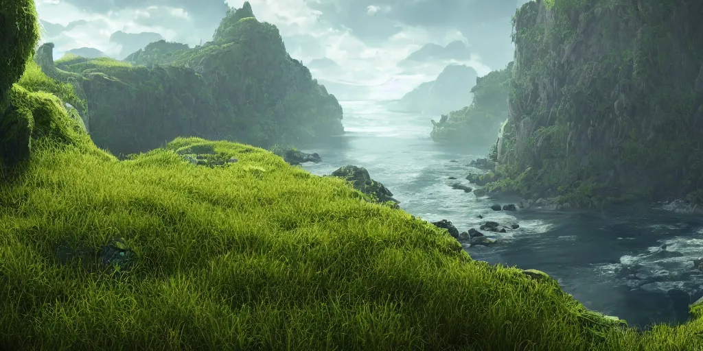 Prompt: a photo of 8k ultra lush green landscape with cliffs, 8 intricate white and gold tentacles, ornate white and gold armour, cinematic lighting, trending on artstation, 4k, hyperrealistic, focused, high details, unreal engine 5, cinematic, masterpiece