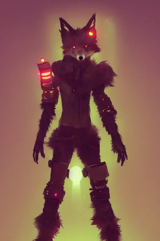 Image similar to an anthropomorphic cyberpunk fox with a fluffy tail, backlighting, trending on artstation, digital art, furry art, trending on furaffinity, fantasy art, by kawacy