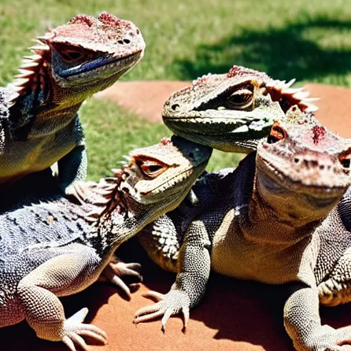 Image similar to a group of bearded dragons having a birthday party