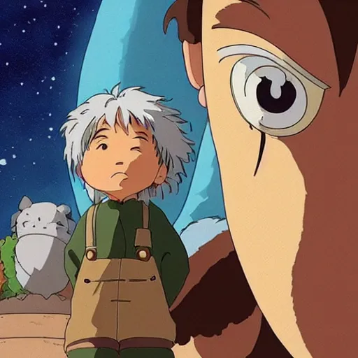 Prompt: friendly guy with small creature in the studio ghibli movie art smooth 8k highly detailed, detailed face, beautiful scene,