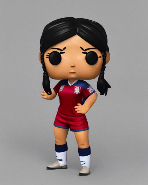 Prompt: full body 3 d render of soccer girl, strict, as a funko pop!, studio lighting, white background, single body, no shadow, blender, trending on artstation, 8 k, highly detailed