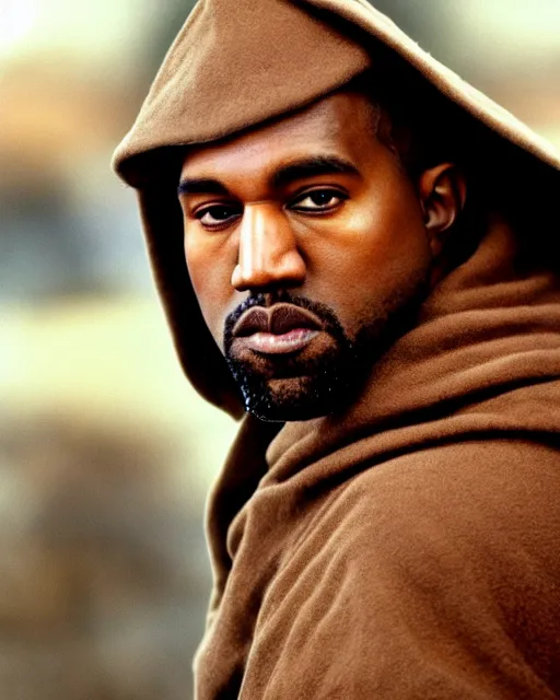 Image similar to film still close - up shot of kanye west as obi - wan kenobi from the movie return of the jedi. photographic, photography