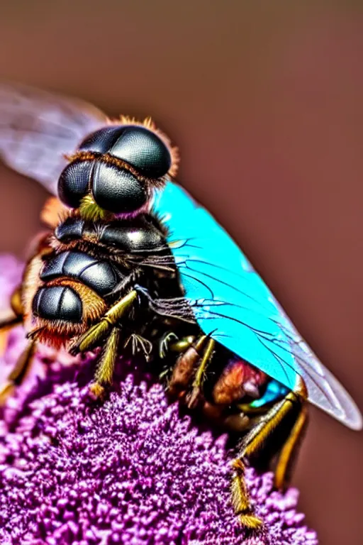 Image similar to high quality macro macro metallic tachinid fly! gorgeous highly detailed hannah yata elson peter cinematic turquoise lighting high quality low angle hd 8k sharp shallow depth of field