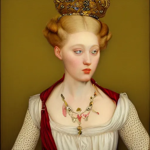 Image similar to blonde victorian princess, hyperrealism, concept art, jan van eyck