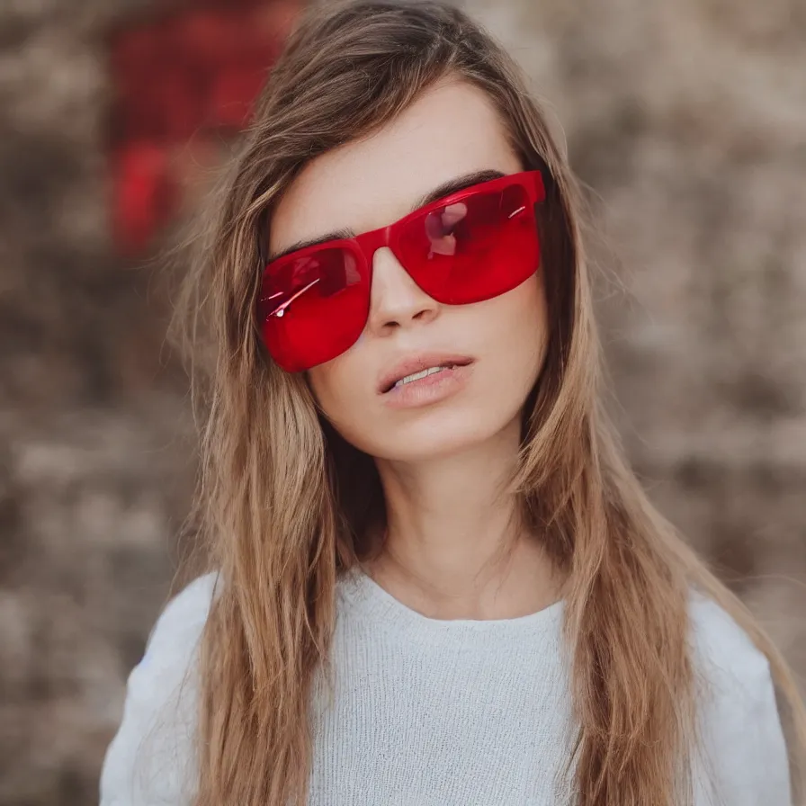 Prompt: a woman, 3 0 years old, wearing red sunglasses