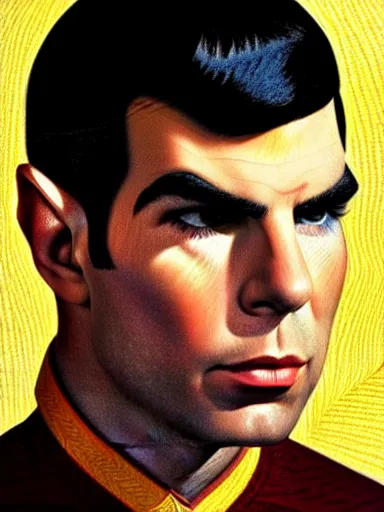 Image similar to : ZACHARY QUINTO SPOCK fanart + MS PAINT + art by J.C. LEYENDECKER + 4K UHD IMAGE + STUNNING QUALITY + CRAYON TEXTURE