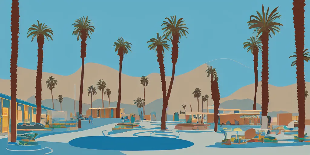 Image similar to a beautiful illustration of Palm Springs by James Gilleard, geometric lines, 8k, 4k