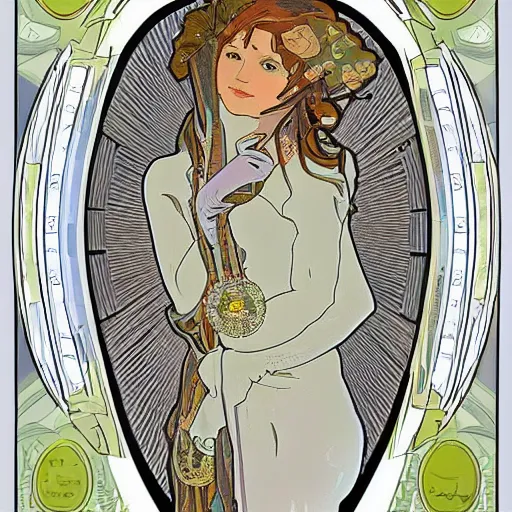Image similar to gray tabby cat highly detailed in the style of Alphonse Mucha
