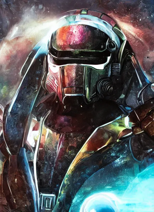 Prompt: Robot Suit, Judge Dredd, Half Face, Samus Aran, Colorful, Space Background, Human Jaw, Mouth, Half Helmet, Visor, Bust, Concept Art, Samurai Helmet, Kabuto, Rhino Beetle, Storm Trooper, Helmet, Dredd, Karl Urban, Sylvester Stallone, Profile, High Detail, 2D art, Artstation, Neon lights, Sci-fi, Space suit, Luis Nieves Sr, Makoto Kano, Metroid