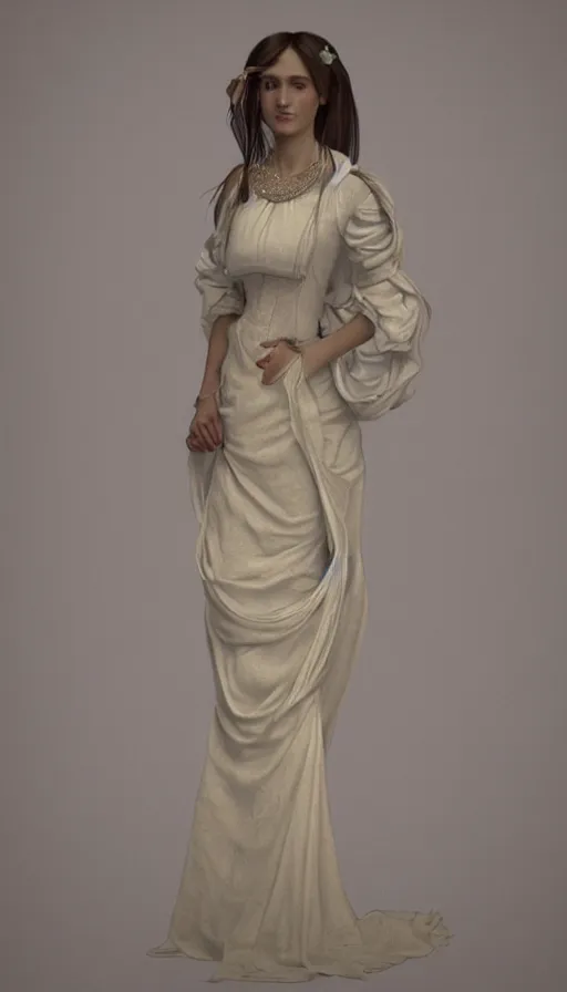 Prompt: elegant, skinny cute girl portrait with open chest white ancient clothes by Alphonse Mucha, and Octane Render
