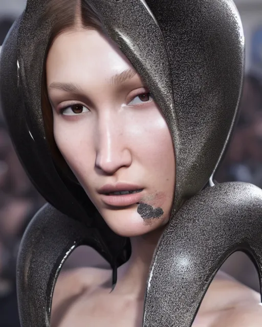 Image similar to a highly detailed metahuman 8 k close up render of bella hadid in iris van herpen agent provacateur made in unreal engine 4