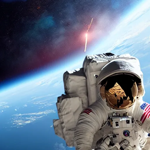 Image similar to astronaut seeing ballastic missile launched in earth