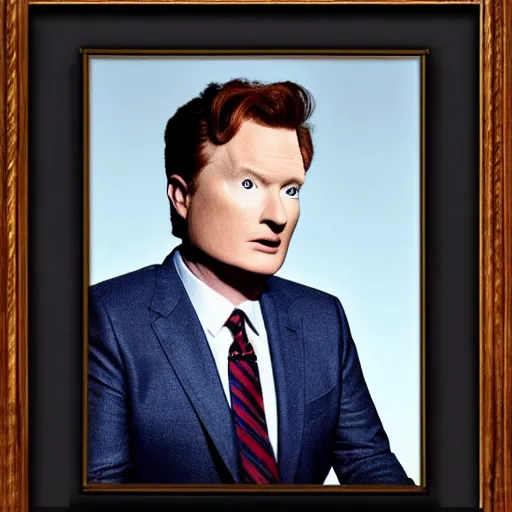 Image similar to photo portrait of the lovechild of conan o'brien, stephen colbert, jimmy kimmel, jimmy fallon, and seth meyers, realistic, hyperrealistic, 8 k resolution, hd quality, very detailed, highly detailed, intricate details, real life, real world, trending on artstation, digital art, really realistic, very realistic, headshot, head in frame, photograph, portrait