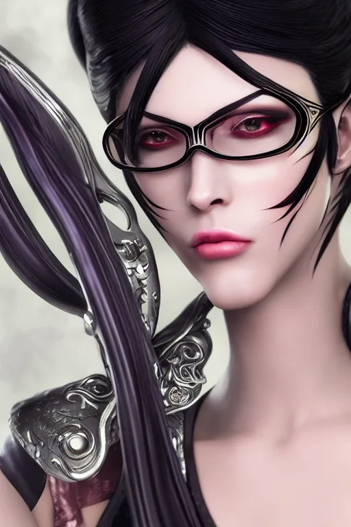 Image similar to Bayonetta (character) , pretty face, ultra detailed, digital art, 8k ,character ,realistic, portrait, hyperrealistic