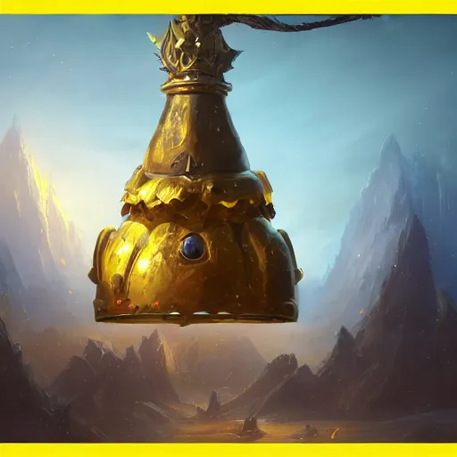 Prompt: a holy giant bell made of gold, yellow theme, bright art masterpiece artstation. 8 k, sharp high quality artwork in style of jose daniel cabrera pena and greg rutkowski, concept art by tooth wu, blizzard warcraft artwork, hearthstone card game artwork, giant bell