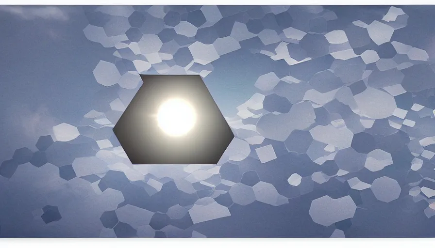 Image similar to hexagons floating above earth, solar eclipse, rick guidice