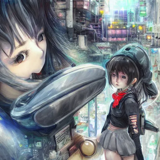 Image similar to dynamic composition, motion, ultra-detailed, incredibly detailed, a lot of details, amazing fine details and brush strokes, colorful and grayish palette, smooth, HD semirealistic anime CG concept art digital painting, watercolor oil painting of Clean and detailed post-cyberpunk sci-fi close-up schoolgirl in asian city in style of cytus and deemo, blue flame, relaxing, calm and mysterious vibes,, by a Chinese artist at ArtStation, by Huang Guangjian, Fenghua Zhong, Ruan Jia, Xin Jin and Wei Chang. Realistic artwork of a Chinese videogame, gradients, gentle an harmonic grayish colors. set in half-life 2, Matrix, GITS, Blade Runner, Neotokyo Source, Syndicate(2012), dynamic composition, beautiful with eerie vibes, very inspirational, very stylish, with gradients, surrealistic, dystopia, postapocalyptic vibes, depth of field, mist, rich cinematic atmosphere, perfect digital art, mystical journey in strange world