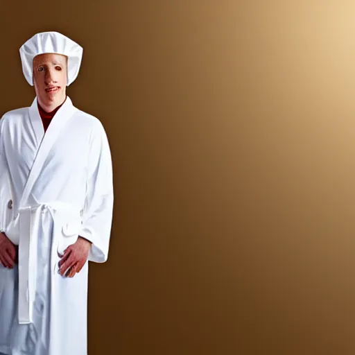 Image similar to anthropomorphic egg benedict wearing white robes