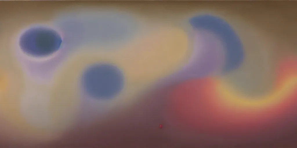 Image similar to the inner structure of quantum reality waves. Oil on canvas. Modern painting. Agnes Pelton. Zao Wou-ki. Dali.