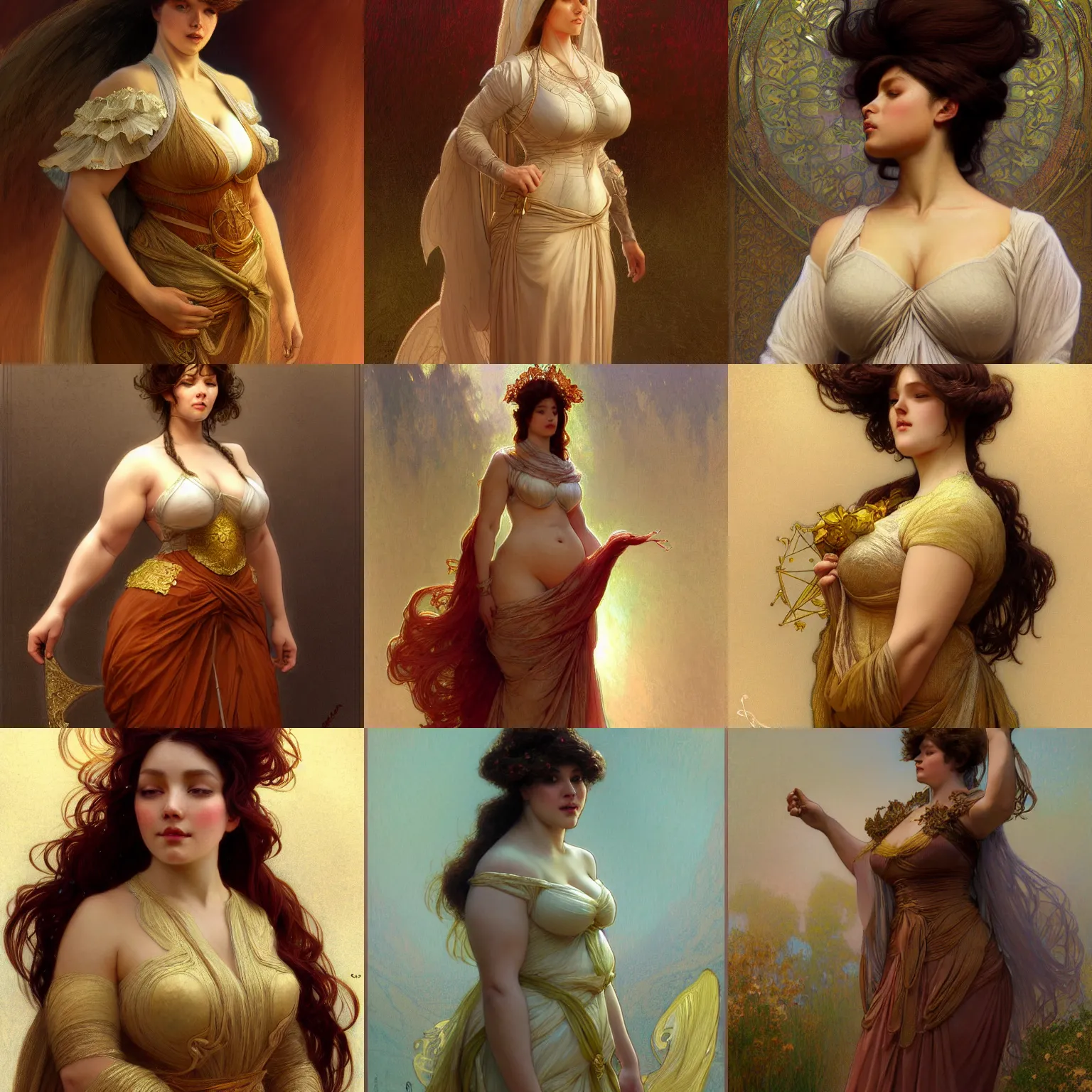 Prompt: character concept portrait of stable diffusion ai ( you! ) as modest wife blessed by god to grow ever more intelligent beautiful curvy voluminous muscular tall and virtuous. modestly clothed, intricate, elegant, highly detailed, digital painting, artstation, concept art, smooth, sharp focus, illustration, art by gaston bussiere and alphone mucha