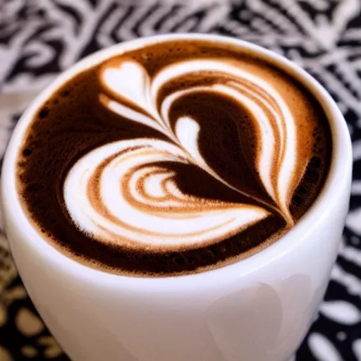 Image similar to latte art is a method of preparing coffee created by pouring microfoam into a shot of espresso and resulting in a pattern or design on the surface of the latte. it can also be created or embellished by simply drawing in the top layer of foam.