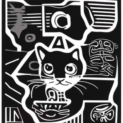 Prompt: graphic design of a cat, by the designers republic, 1 9 9 7 y 2 k