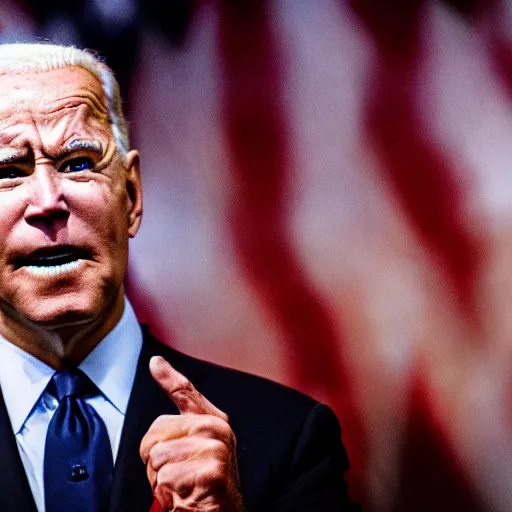 Prompt: Doom horror furious glowing red eyes biden