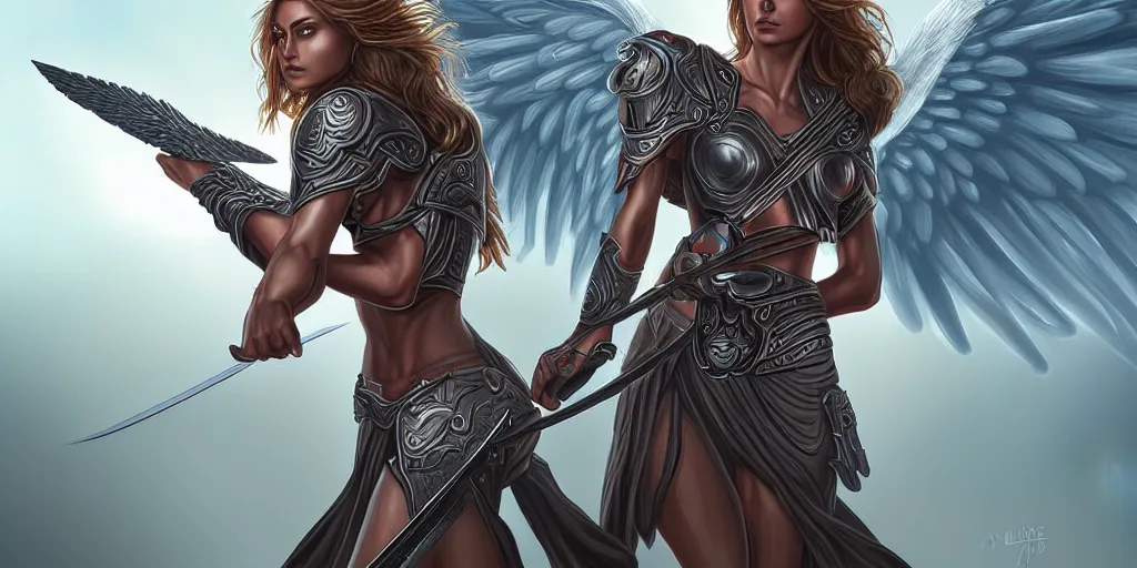 Image similar to female angel warrior. digital art, detailed by magali villeneuve