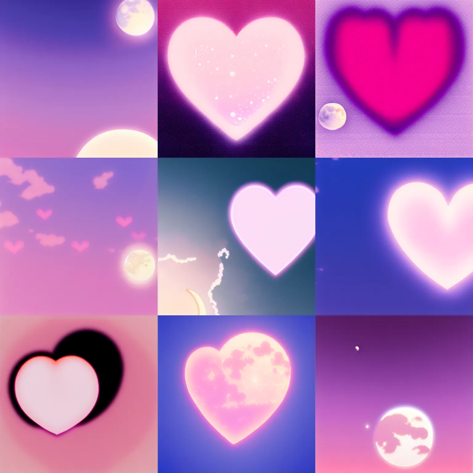 Image similar to a light pink heart with a moon texture, by makoto shinkai