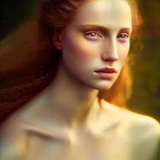 Prompt: photographic portrait of a stunningly beautiful renaissance female with iridescent magic glow, in soft dreamy light at sunset, contemporary fashion shoot, by edward robert hughes, annie leibovitz and steve mccurry, david lazar, jimmy nelsson, extremely detailed, hyperrealistic, perfect face, octane render