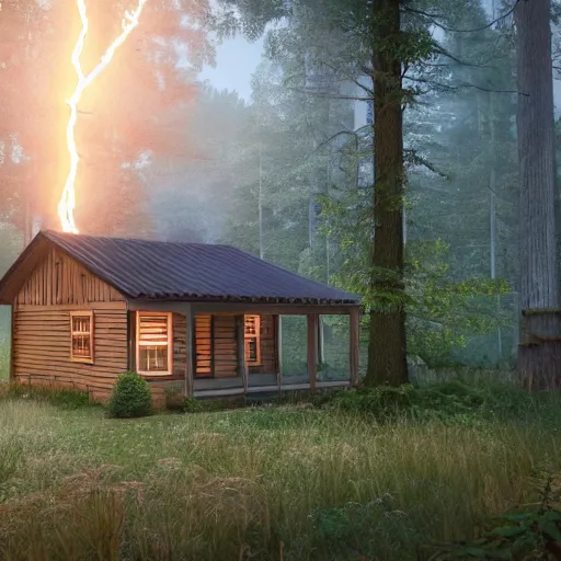 Prompt: a ultra realistic blue lightning arc over a cabin in the wood. complex, highly detailed, unreal engine 5, 8 k render