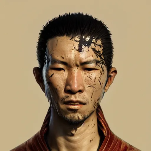 Image similar to Sickly diseased dying Samurai warrior, portrait by Cedric Peyravernay, highly detailed, excellent composition, cinematic concept art, dramatic lighting, trending on ArtStation