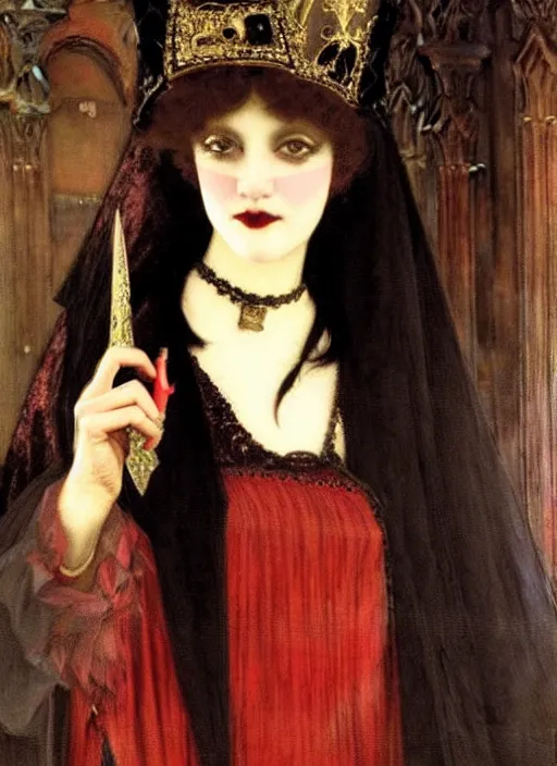 Prompt: ( ( gothic # ) ) princess portrait *. *. by edwin austin abbey * *, highly detailded